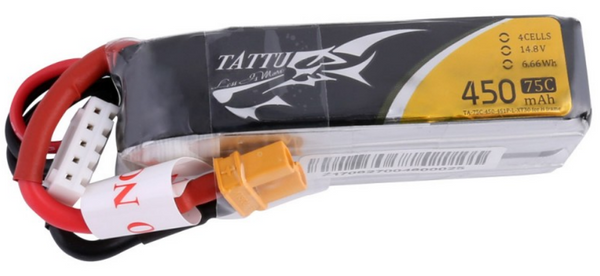 Tattu 14.8V 75C 4S 450mah Lipo Battery Pack with XT30 Plug
